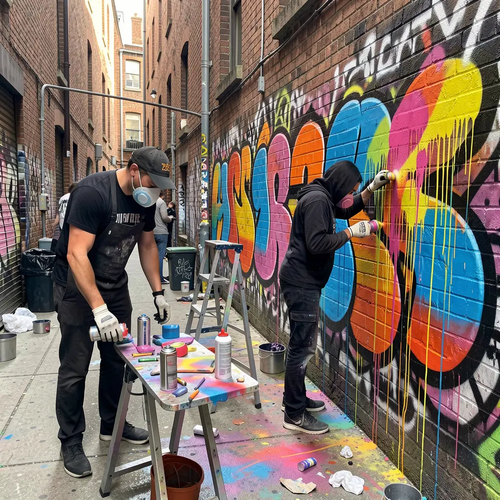 Street art workshop with spray painting techniques